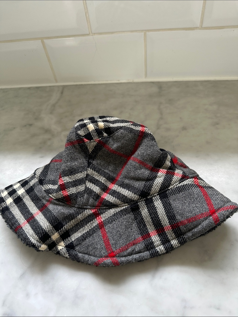 Bloomingdales Plaid Bucket Hat - Gray, Black & Red